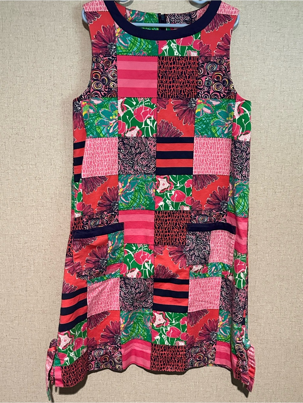 Lilly Pulitzer Girls' Size 12 Pink and Green Patchwork Print Sleeveless Dress